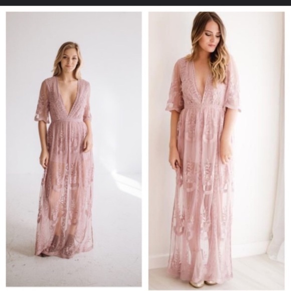 Wishlist - As You Wish Blush Embroidered Lace Maxi Dress Size Large - Picture 1 of 7